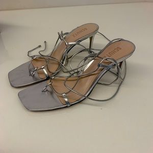 New silver leather tie up sandal